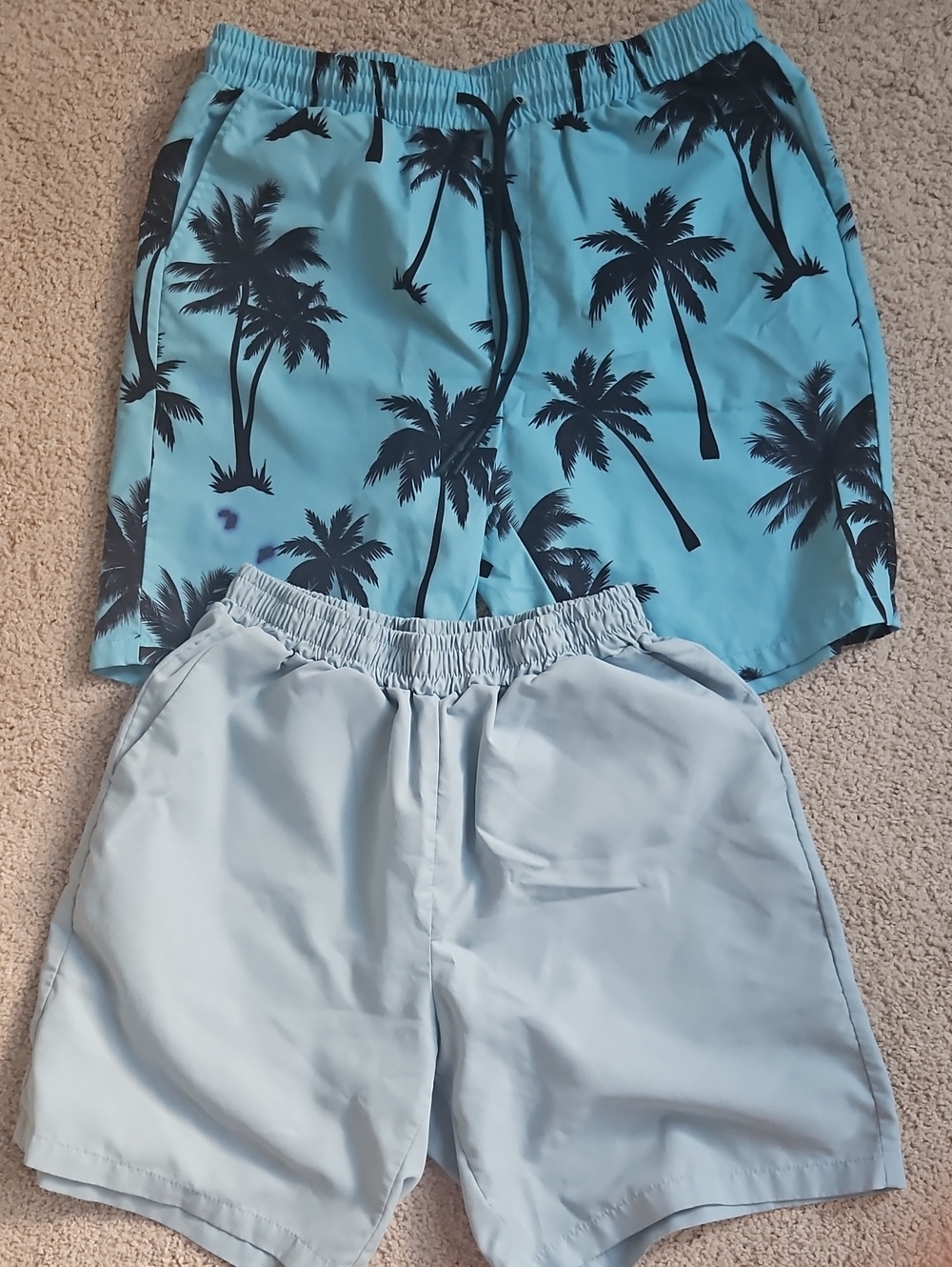 SHEIN Light Blue Palm Print & Pale Blue Hybrid Swim Shorts - Men /